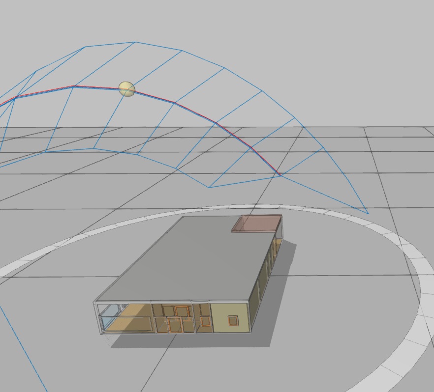 Modelado 3D itinerario sombra en local